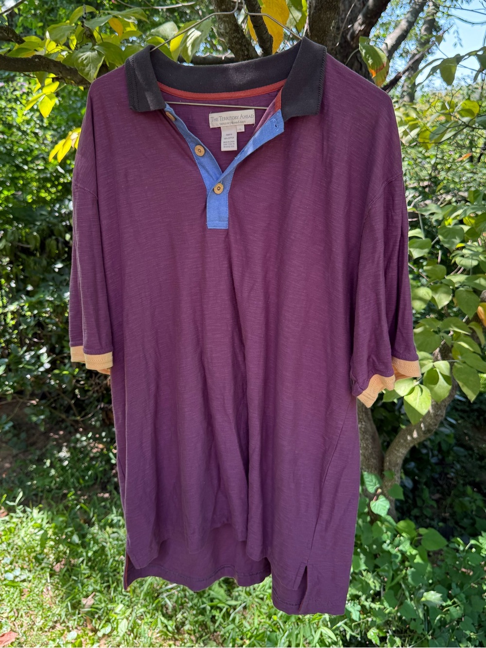 The Territory Ahead Burgundy colorblock Polo with Black Collar and Blue Placket